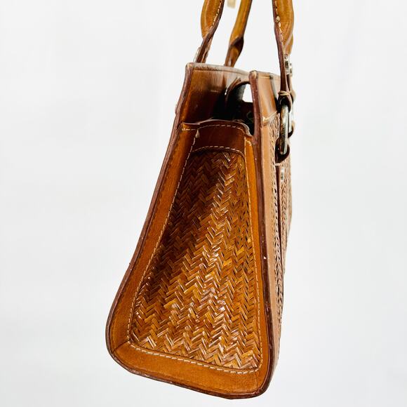 Michael Kors Tan Brown Woven Straw Leather Herringbone Tote Handbag - Picture 5 of 10